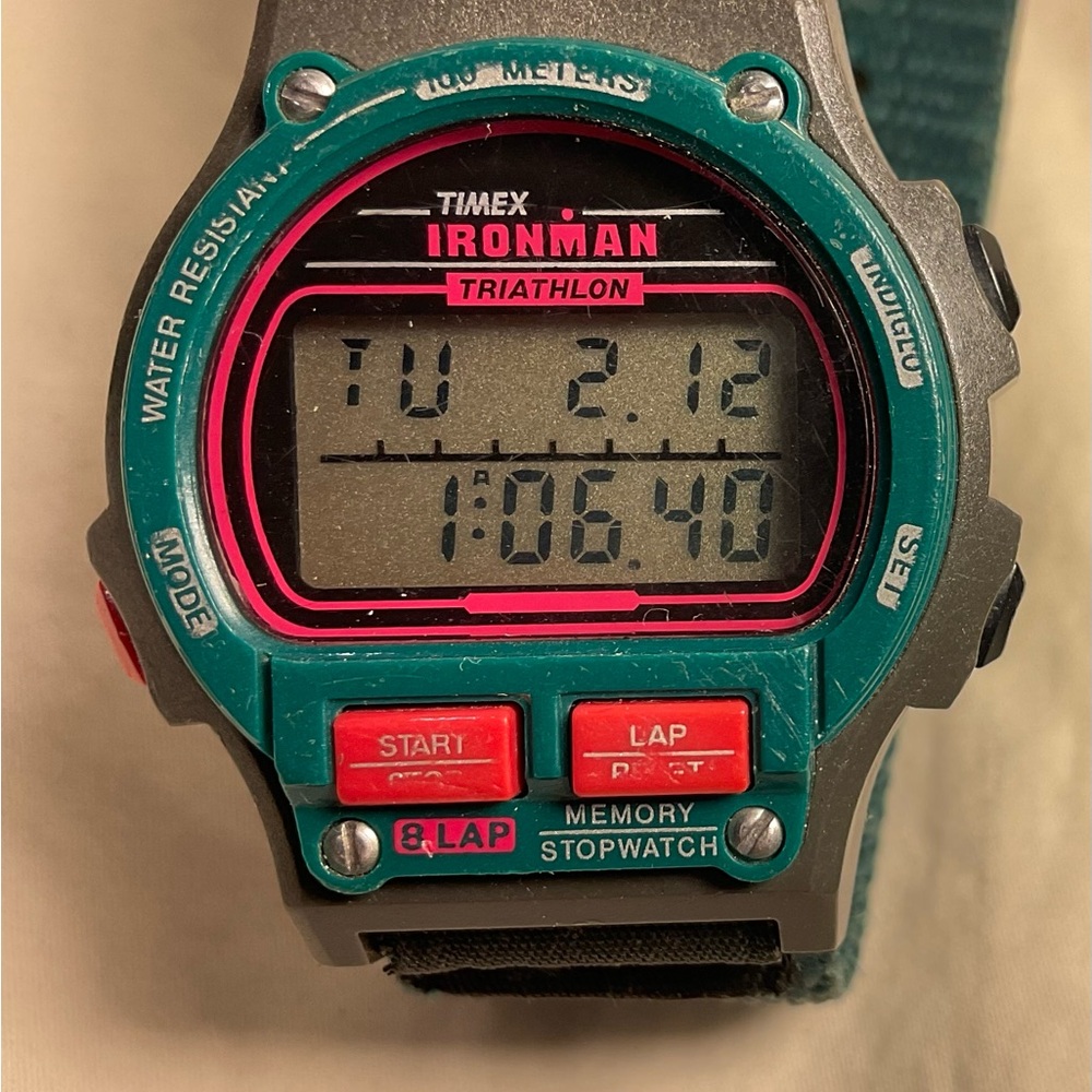 RARE Timex Ironman Triathlon Ladies/Womens/Unisex Watch Red/Teal Indiglo Vintage